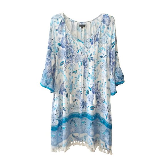 EUC funsport blue and white mid length tunic style top / beach, pool cover up, M - Picture 1 of 6